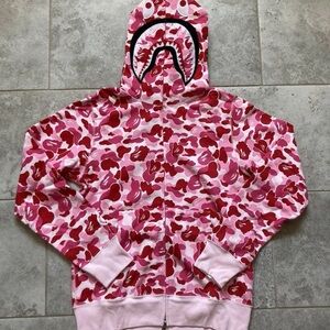 Bape Pink & Red Camo Shark Zip Hoodie